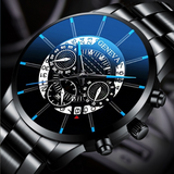 Perspective hollow alloy steel band calendar men's Quartz Watch