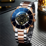 Perspective hollow alloy steel band calendar men's Quartz Watch