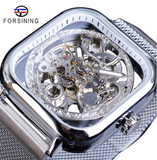 Hollow waterproof men's full automatic machine square ultra thin mesh belt mechanical watch