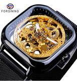 Hollow waterproof men's full automatic machine square ultra thin mesh belt mechanical watch