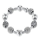 BAMOER Antique Silver Charm Bracelet & Bangle with Love and Flower Beads Women Wedding Jewelry 4 Colors 18CM 20CM 21CM PA1455