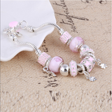 ZOSHI Pink Crystal Charm Silver Color Bracelets & Bangles for Women With Aliexpress Murano Beads Silver Bracelet Femme Jewelry