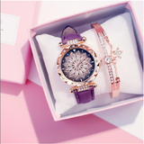 Women Watches Bracelet set Starry Sky Ladies Bracelet Watch Casual Leather Quartz Wristwatch Clock Relogio Feminino