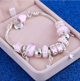 ZOSHI Pink Crystal Charm Silver Color Bracelets & Bangles for Women With Aliexpress Murano Beads Silver Bracelet Femme Jewelry