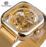 Hollow waterproof men's full automatic machine square ultra thin mesh belt mechanical watch