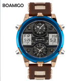 Men's brand sports fashion watch LED digital 3 clock double display waterproof watch