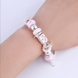 ZOSHI Pink Crystal Charm Silver Color Bracelets & Bangles for Women With Aliexpress Murano Beads Silver Bracelet Femme Jewelry