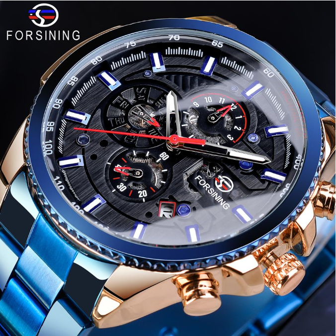 Pop up large dial multi-function fully automatic hollow mechanical watch