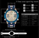 Men's brand sports fashion watch LED digital 3 clock double display waterproof watch