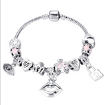 ZOSHI Pink Crystal Charm Silver Color Bracelets & Bangles for Women With Aliexpress Murano Beads Silver Bracelet Femme Jewelry