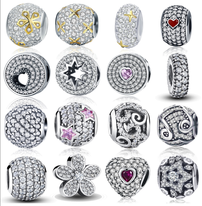 WOSTU 100% Authentic 925 Sterling Silver Dazzling Clear CZ Charm Beads Fit DIY Charm Bracelet Pendants Original Jewelry Gift