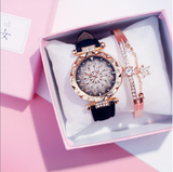 Women Watches Bracelet set Starry Sky Ladies Bracelet Watch Casual Leather Quartz Wristwatch Clock Relogio Feminino