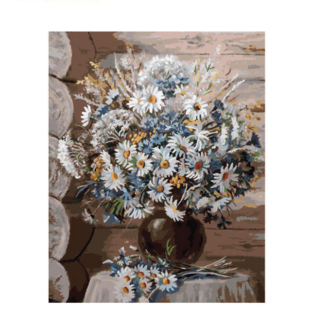 Popular digital oil painting of white chrysanthemum
