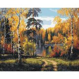 Popular autumn lake view digital oil painting