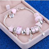 ZOSHI Pink Crystal Charm Silver Color Bracelets & Bangles for Women With Aliexpress Murano Beads Silver Bracelet Femme Jewelry