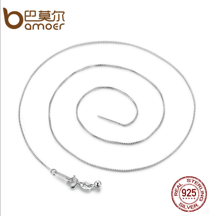 BAMOER Classic Basic Chain 100% 925 Sterling Silver Lobster Clasp Adjustable Necklace Chain Fashion Jewelry SCA009-45