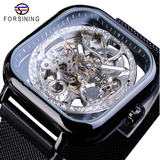 Hollow waterproof men's full automatic machine square ultra thin mesh belt mechanical watch