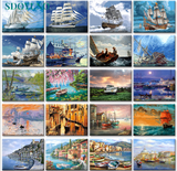 Painting By Numbers Ship Digital Painting Landscape Boat On Cavans Frameless DIY pictures by numbers